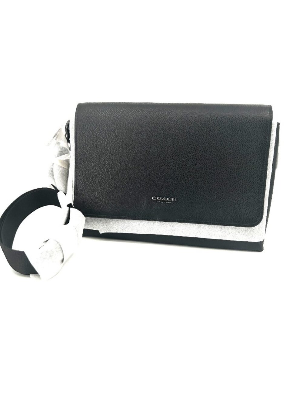 Coach Caleb Messenger Bag Black Pebble Leather CY768 Adjustable Crossbody Strap